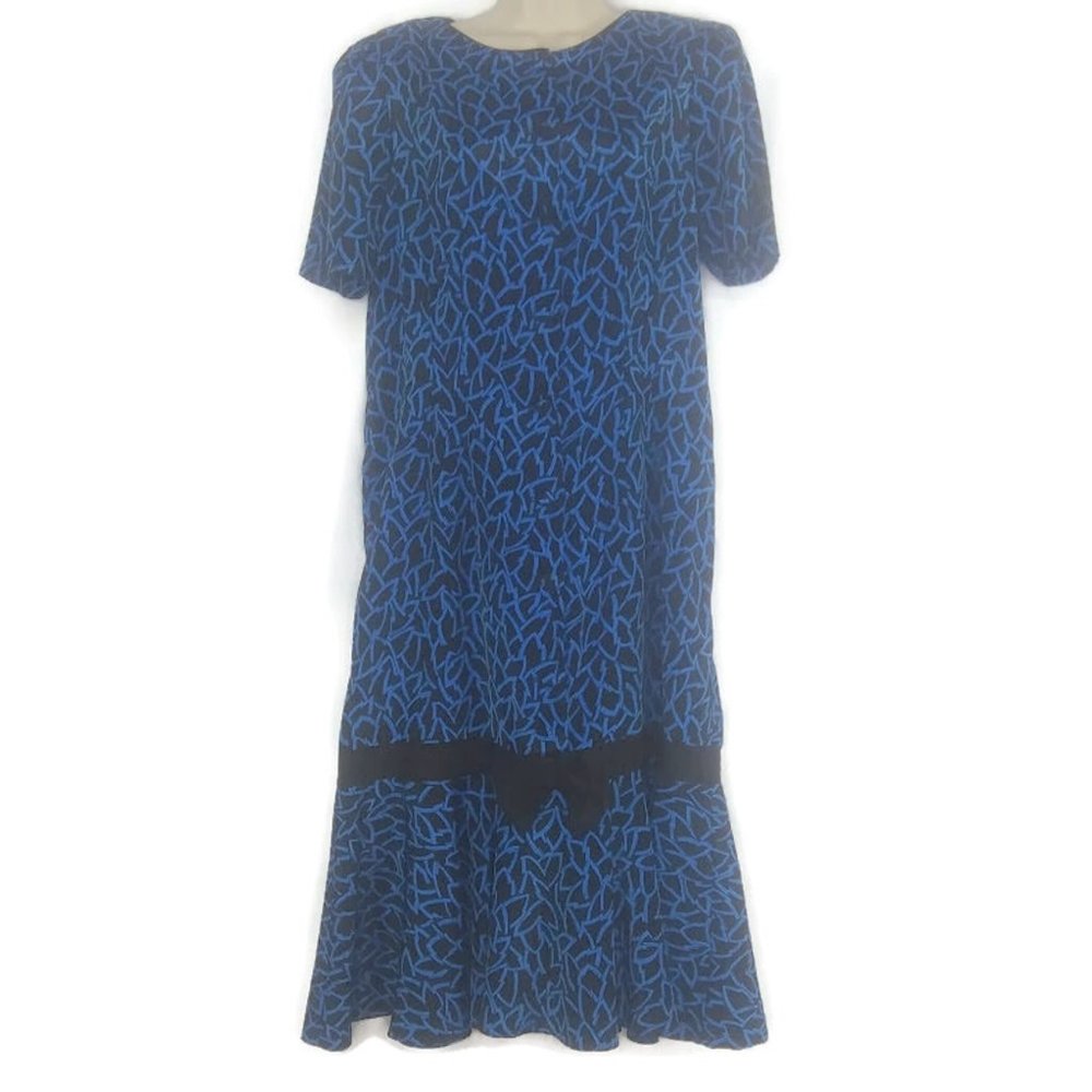 Vintage 1980's Naturally Petite Hawaii Leaf Print Ruffle Hem Midi Dress